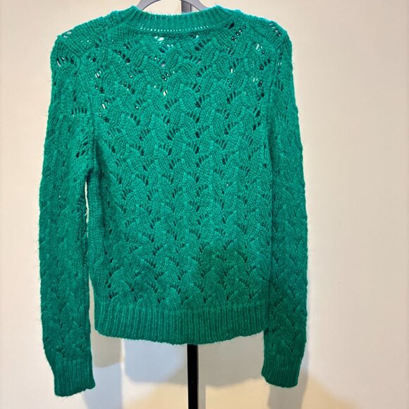 Maje Mohair Blend Green Crew Neck Crochet Long Sleeve Sweater - Picture 8 of 10